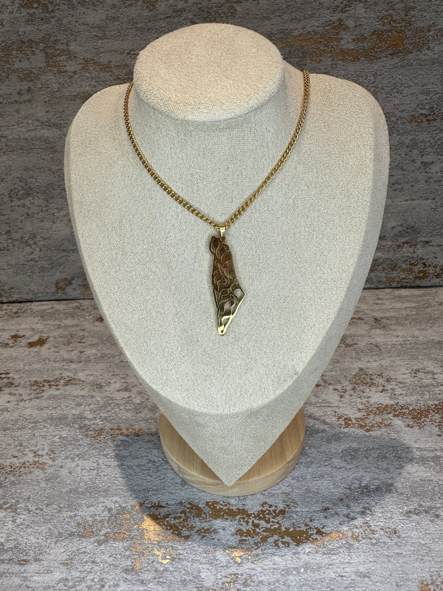 Palestine map necklace gold